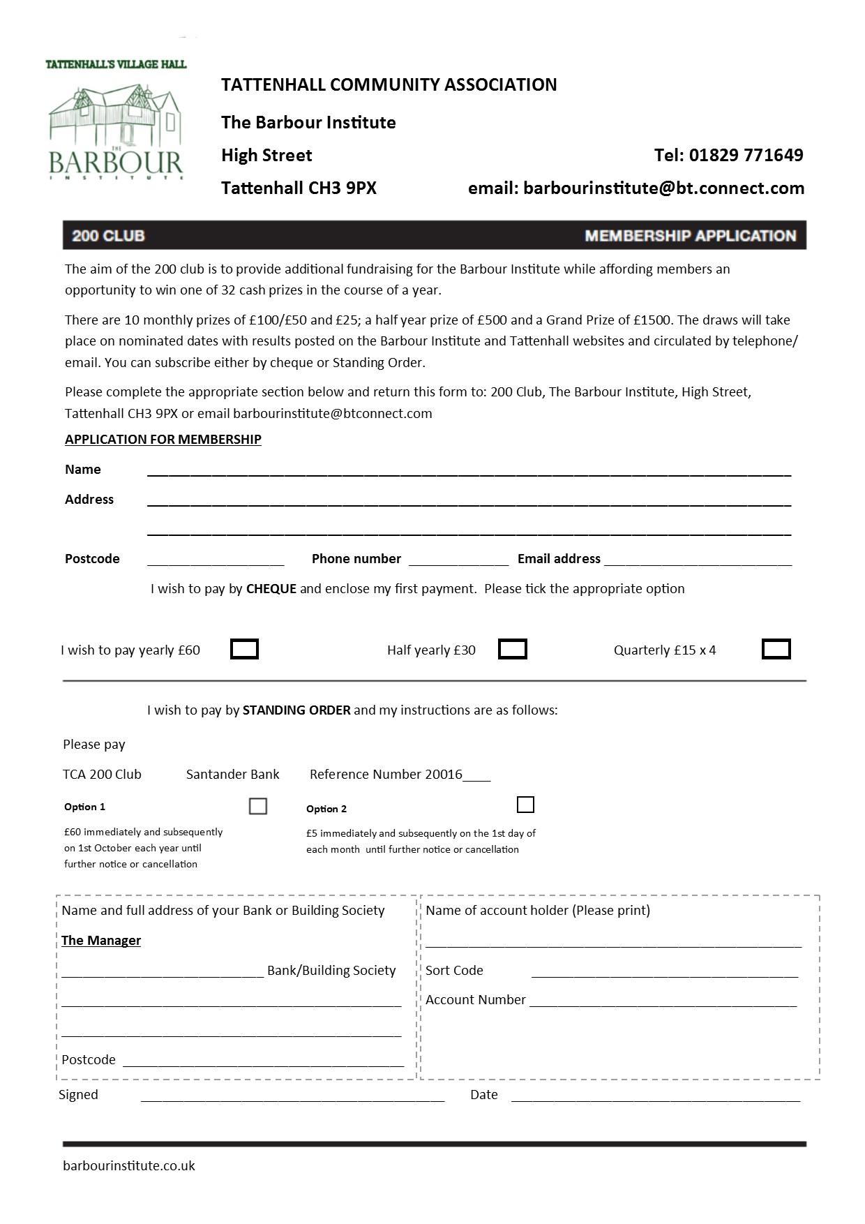200 CLUB RULES AND APPLICATION FORM
